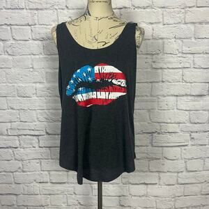 Cold Crush Gray Tank Top with American Flag Lips - XL